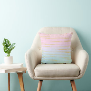 Pink Blue Ombre with Gold Lines Throw Pillow