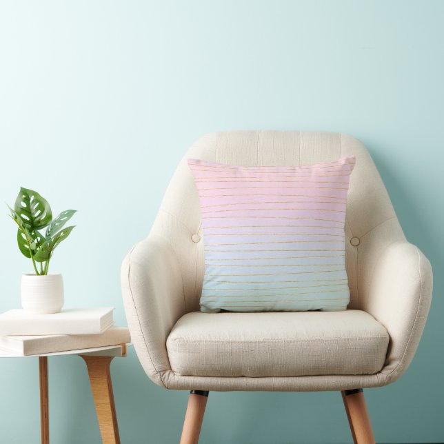 Pink Blue Ombre with Gold Lines Throw Pillow (Chair)