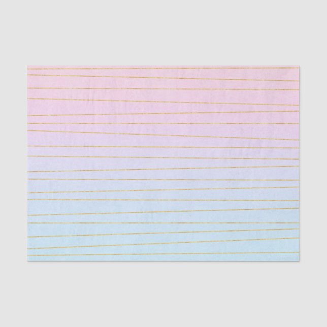 Pink Blue Ombre with Gold Lines Tissue Paper (Front)