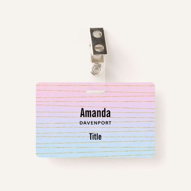 Pink Blue Ombre with Thin Gold Lines Badge (Front with Clip)
