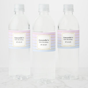 Pink Blue Ombre with Thin Gold Lines - Birthday Water Bottle Label