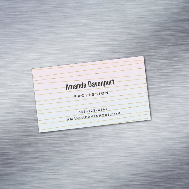 Pink Blue Ombre with Thin Gold Lines Business Card Magnet (In Situ)