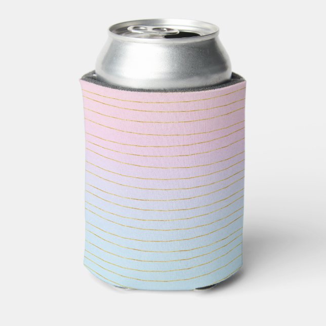 Pink Blue Ombre with Thin Gold Lines Can Cooler (Can Back)