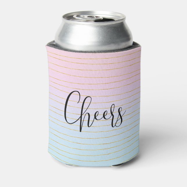 Pink Blue Ombre with Thin Gold Lines Cheers! Can Cooler (Can Back)