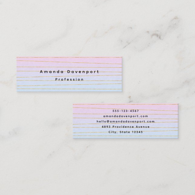 Pink Blue Ombre with Thin Gold Lines Mini Business Card (Front/Back)