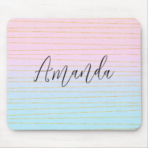 Pink Blue Ombre with Thin Gold Lines Mouse Pad