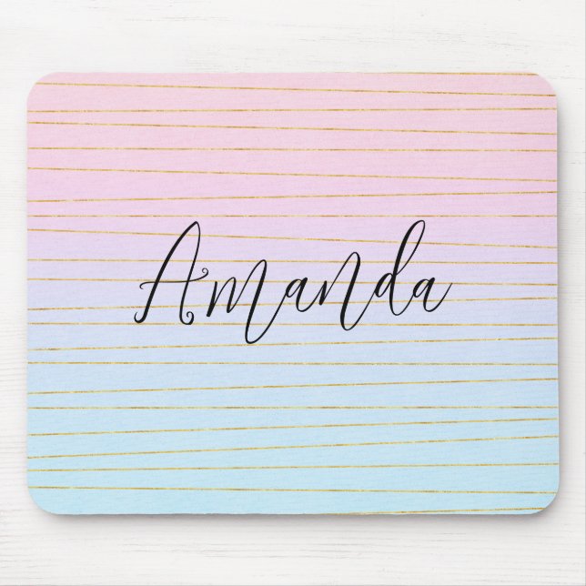 Pink Blue Ombre with Thin Gold Lines Mouse Pad (Front)