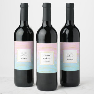 Pink Blue Ombre with Thin Gold Lines - Wedding Wine Label