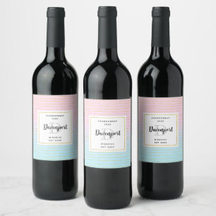 Pink Blue Ombre with Thin Gold Lines Wine Making Wine Label