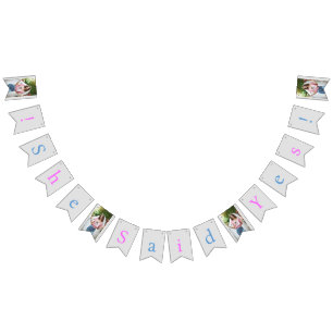 Pink & Blue on Silver, She Said Yes, Bridal Photo Bunting Flags