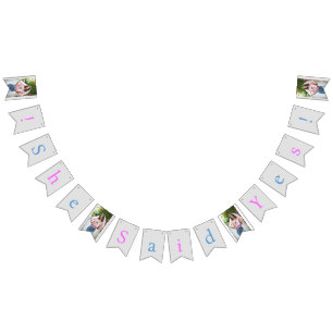 Pink & Blue on Silver, She Said Yes, Bridal Photo  Bunting Flags