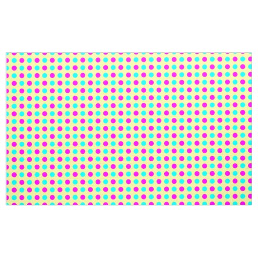 Pink&Blue on Yellow Polka Dots Pattern Fabric