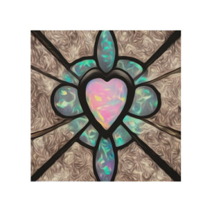 Pink & Blue Opal Heart Wood Wall Art