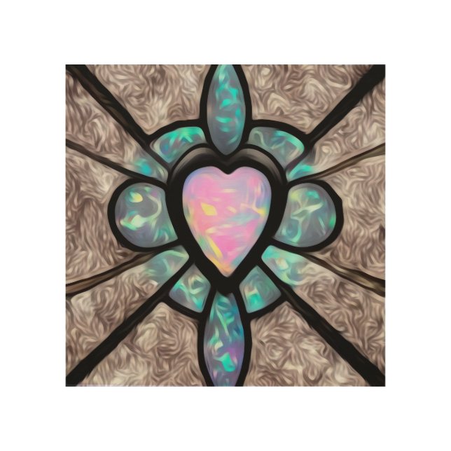 Pink & Blue Opal Heart Wood Wall Art (Front)