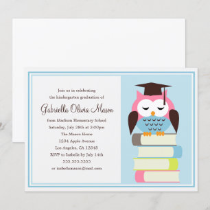 Pink/Blue Owl Graduation Party Invitation