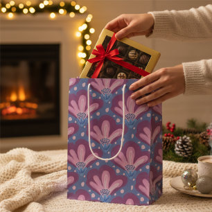 Pink & Blue Painted Flowers With Dots Medium Gift Bag