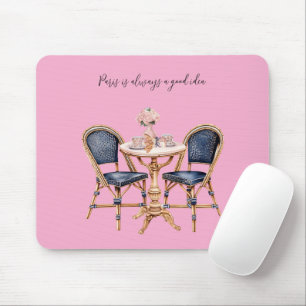 Pink Blue Paris Table Baguettes Mouse Pad
