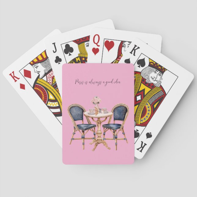 Pink Blue Paris Table Baguettes Poker Cards (Back)