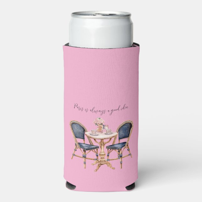 Pink Blue Paris Table Baguettes Seltzer Can Cooler (Seltzer Front)