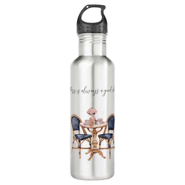 Pink Blue Paris Table Baguettes Stainless Steel Water Bottle (Front)