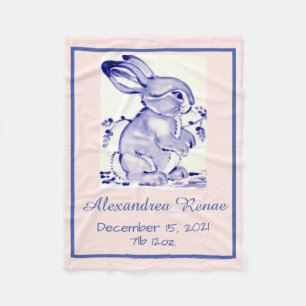 Pink & Blue Pastel Baby Bunny Rabbit Personalized Fleece Blanket