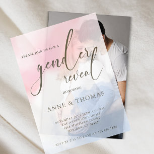 Pink Blue Pastel Gender Reveal Party Vellum Invitations