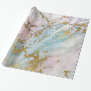 Pink Blue Pastel Gold Marble Metallic Wrapping Paper