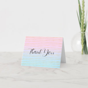 Pink Blue Pastel Gradient with Gold Lines Letterpress Thank You Card