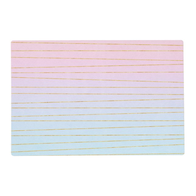 Pink Blue Pastel Gradient with Gold Lines Placemat (Front)