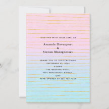 Pink Blue Pastel Gradient with Gold Lines Wedding