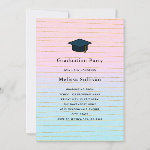 Pink Blue Pastel Ombre with Gold Lines Graduation