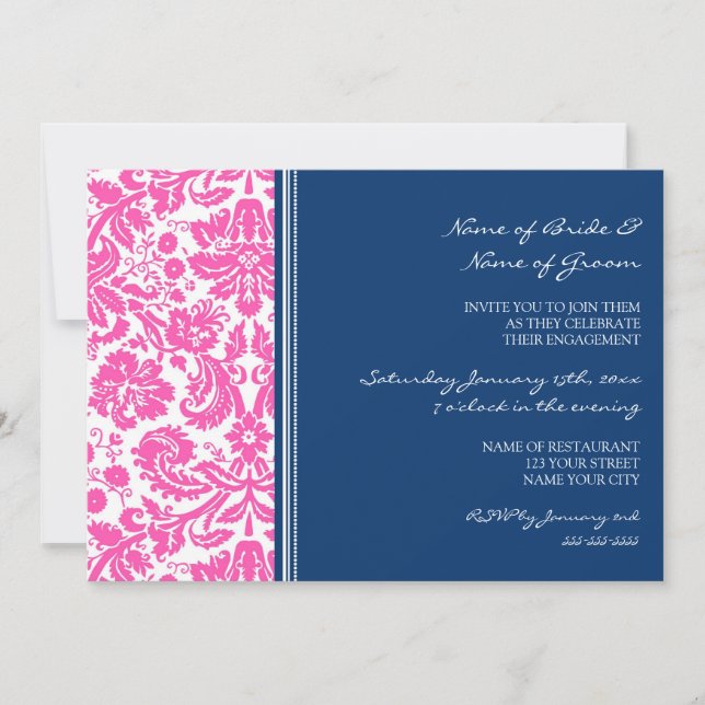 Pink Blue Pattern Engagement Party Invitations (Front)