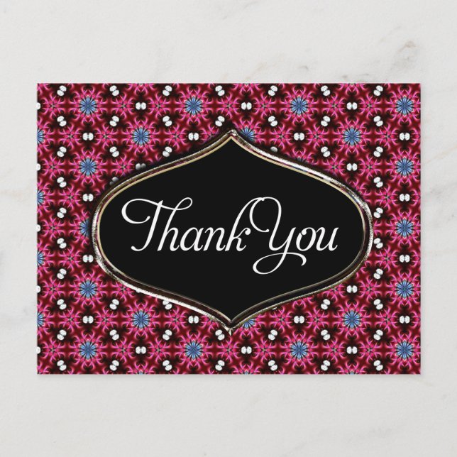 Pink Blue Pattern Thank You Postcard (Front)
