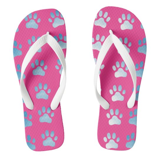 Pink Blue Paw Prints Flip Flops