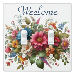 Pink Blue Personalized Floral Light Switch Cover