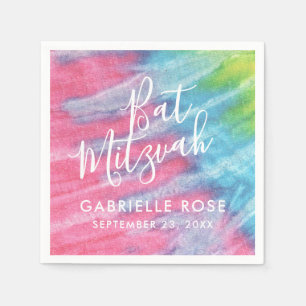 Pink Blue Personalized Tie Dye Bat Mitzvah Napkins