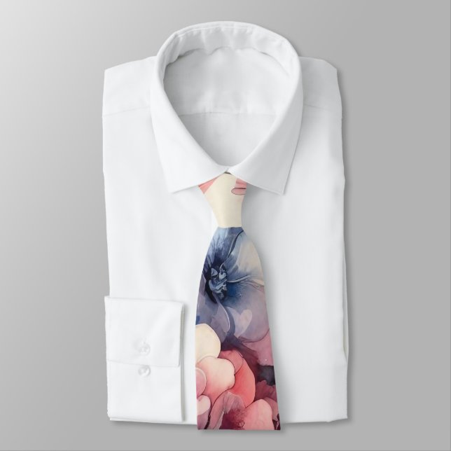 Pink Blue Petals Abstract  Neck Tie (Tied)