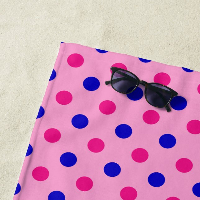 Pink Blue Pink Polka Dot Pattern Beach Towel (In Situ)