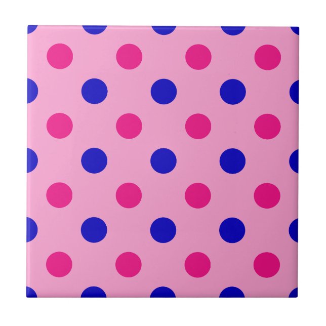 Pink Blue Pink Polka Dot Pattern Ceramic Tile (Front)