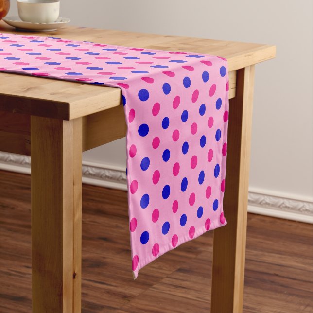 Pink Blue Pink Polka Dot Pattern Short Table Runner (In Situ)