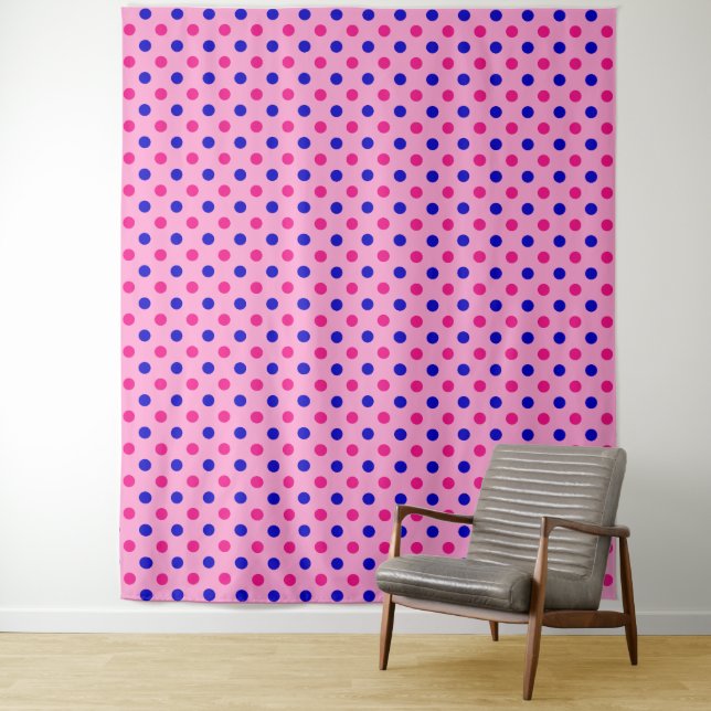 Pink Blue Pink Polka Dot Pattern Tapestry (In Situ)