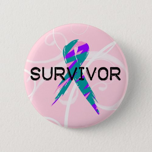 Pink Blue  Pink Ribbon Survivor Button