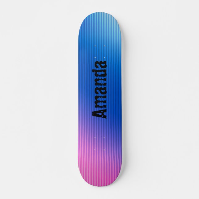 Pink-blue , pink , stripes , ombre  skateboard (Front)