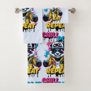 Pink Blue Pixel Panda Swag Bath Towel Set