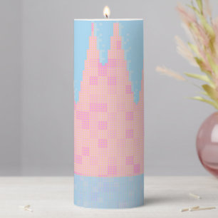 Pink & Blue Pixelated Pillar Candle