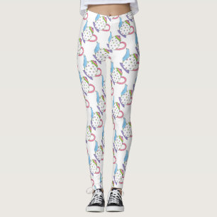 Pink Blue Polka Dot Teapot Tea Time Party Leggings