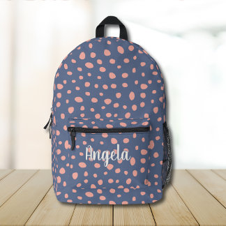 Pink Blue Polka Dots Monogram Name Printed Backpack