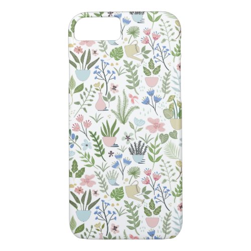 Pink Blue Potted Plants Flowers Greenery iPhone 87 Case