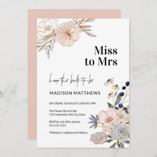 Pink Blue Pretty Floral Bridal Shower Miss to Mrs Invitation