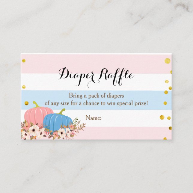 Pink & Blue Pumpkin Diaper Raffle Card (Front)